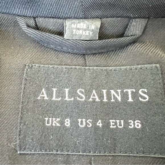 ALL SAINTS Pelya Black Draped Wrap Hoodie Long Sleeves Trench Coat Jacket Sz 4 - Picture 15 of 16